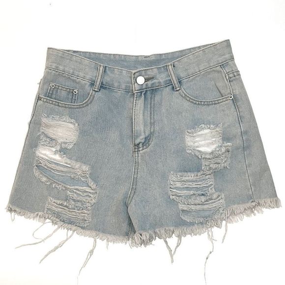 Zaful Forever Young Juniors Size M Factory Distressed Jean Denim Shorts Blue NWT - Picture 1 of 5